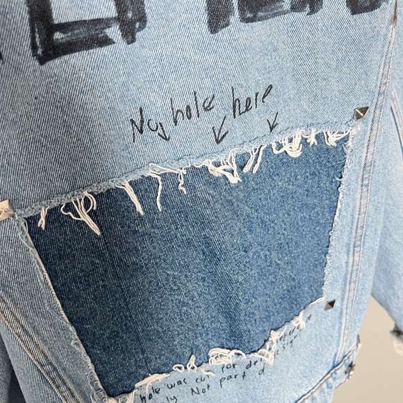 Vetements Graffiti Rivets Punk Ripped Jeans Denim Jacket - Picture 10 of 16